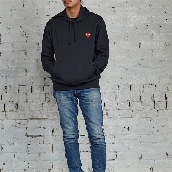 Comme Des Garçons Play Men's Black & Red Heart Hooded Sweatshirt Size XXL - Picture 2 of 16